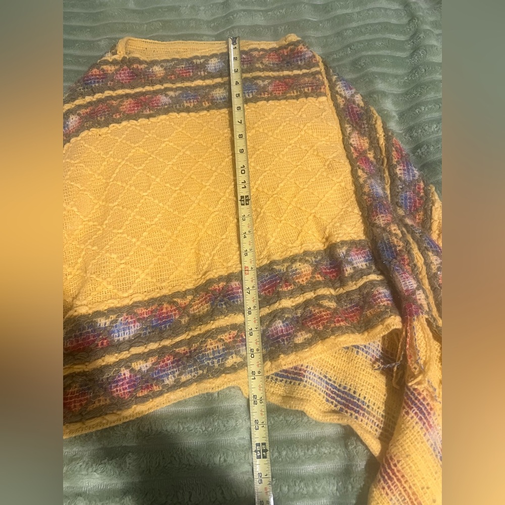 Yellow Boho Knit Poncho Lightweight Spring Layer Beach Wrap OS - Picture 15 of 15